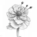 small, long stem, minimalist marigold, cosmos, rose flower bundle, small, long stem black and white tattoo tattoo design idea