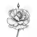 small, long stem, minimalist marigold, cosmos, rose flower bundle, small, long stem black and white tattoo tattoo design idea