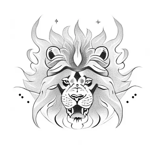 lion head with fire and the sun  tattoo design idea
