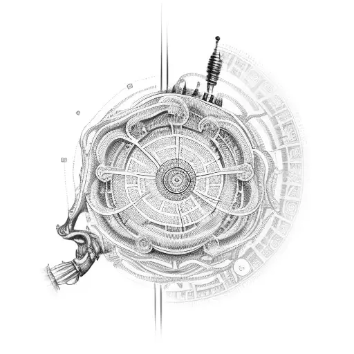 An intricate dotwork tattoo of a mathematical equation transforming into a futuristic robotic arm tattoo design idea