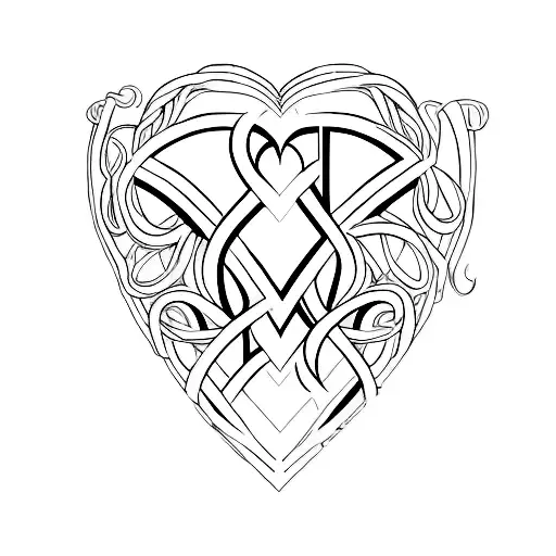 image of a line with the letters M, V and W with a heart tattoo design idea