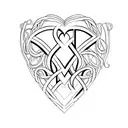 image of a line with the letters M, V and W with a heart tattoo design idea