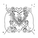 image of a line with the letters M, V and W with a heart tattoo design idea