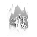 redwood tree and upside-down palm tree sharing roots tattoo design idea