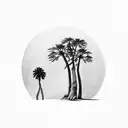 redwood tree and upside-down palm tree sharing roots tattoo design idea