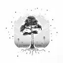 redwood tree and upside-down palm tree sharing roots tattoo design idea