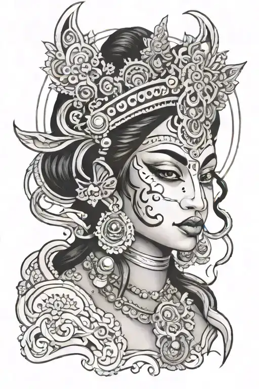Goddess kali black grey portrait tattoo design idea