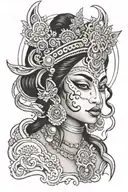Goddess kali black grey portrait tattoo design idea