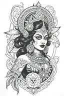 Goddess kali black grey portrait tattoo design idea