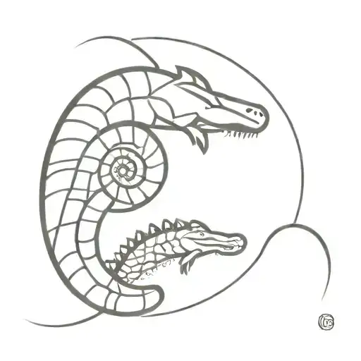 nautilus and crocodile circle tattoo design idea