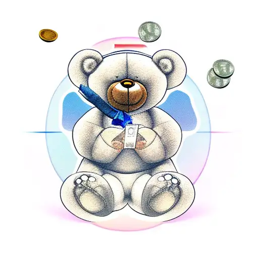 teddy bear with money tattoo design idea