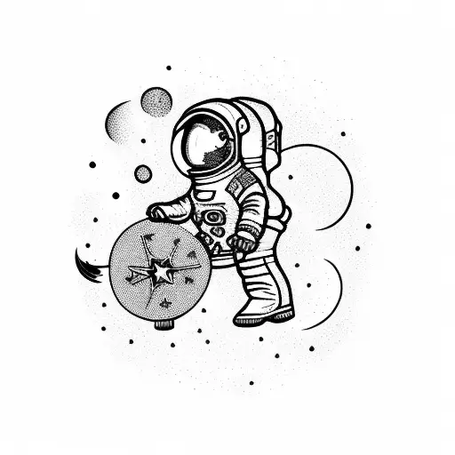 Astronaut Cowboy wearing a cowboy hat, riding a rocket. tattoo design idea