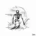 skeleton surfing with a palm tree in background  tattoo design idea