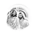 jesus and a cyclops in a dodge swinger spaceship tattoo design idea