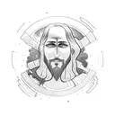 jesus and a cyclops in a dodge swinger spaceship tattoo design idea