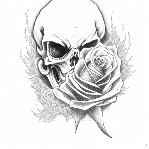 grim reaper holding a rose on fire tattoo design idea