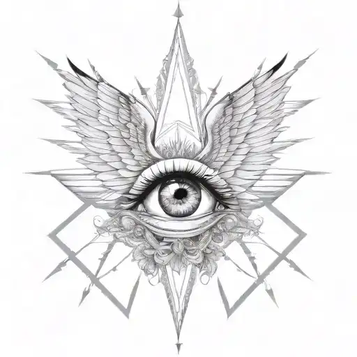 illuminati eye triangle with black angel wings tattoo design idea