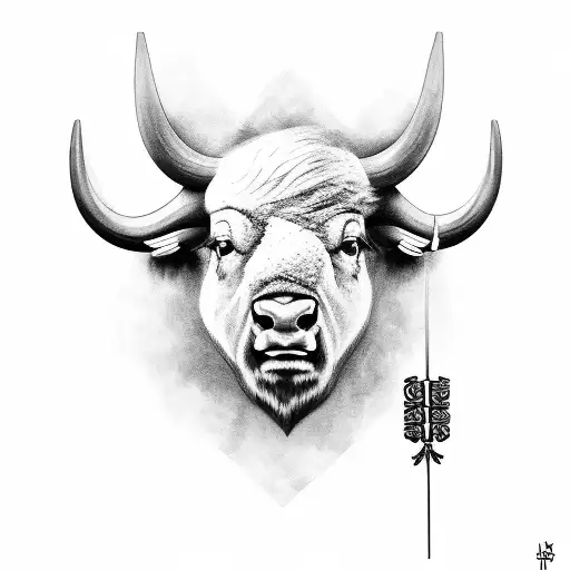Create a buffalo tattoo incorporating runic symbols that represent wisdom and guidance tattoo design idea