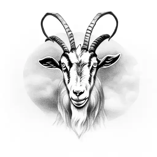 goat standing on cliff wind blowing tattoo design idea