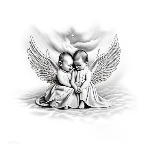 baby brother and sister angels  tattoo design idea