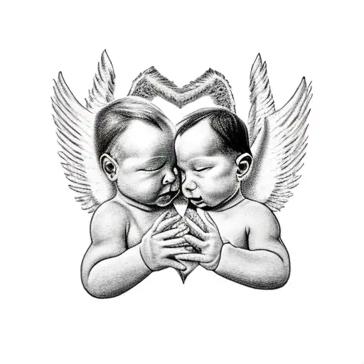 baby brother and sister angels holding earth together tattoo design idea