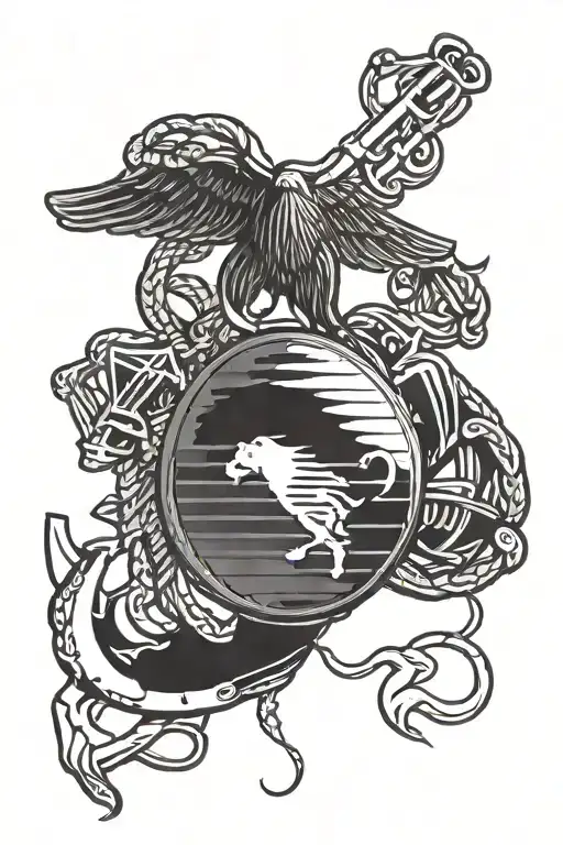Marine Corps emblem intertwined with Iraq and Afghanistan  tattoo design idea