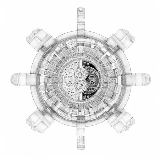 A yin yang symbol with one side depicting the Colosseum and the other side showing a gym equipment, symbolizing the balance between Roman Empire and fitness tattoo design idea