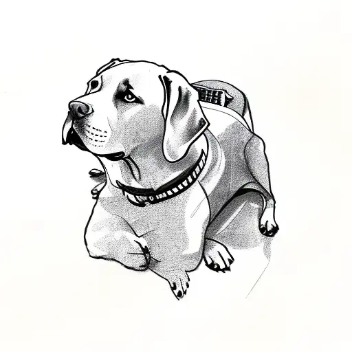 A Labrador retriever playing a guitar in a peaceful woodland setting tattoo design idea