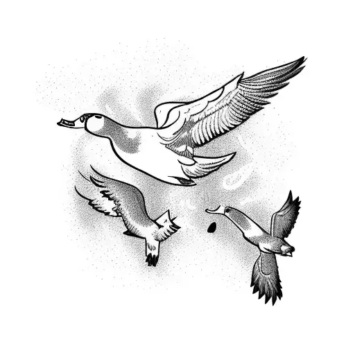 A flock of ducks flying over a stunning waterfall tattoo design idea