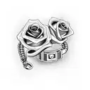 A Bonnie and Clyde inspired design featuring handcuffs and guns intertwined with romantic roses tattoo design idea
