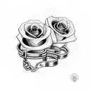 A Bonnie and Clyde inspired design featuring handcuffs and guns intertwined with romantic roses tattoo design idea