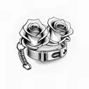 A Bonnie and Clyde inspired design featuring handcuffs and guns intertwined with romantic roses tattoo design idea
