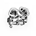 A Bonnie and Clyde inspired design featuring handcuffs and guns intertwined with romantic roses tattoo design idea