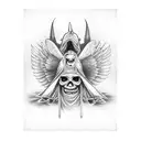 Mexican devil whispering in ear and Angel whispering in other ear black and grey neck piece  tattoo design idea