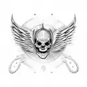 Mexican devil whispering in ear and Angel whispering in other ear black and grey neck piece  tattoo design idea