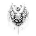 Mexican devil whispering in ear and Angel whispering in other ear black and grey neck piece  tattoo design idea