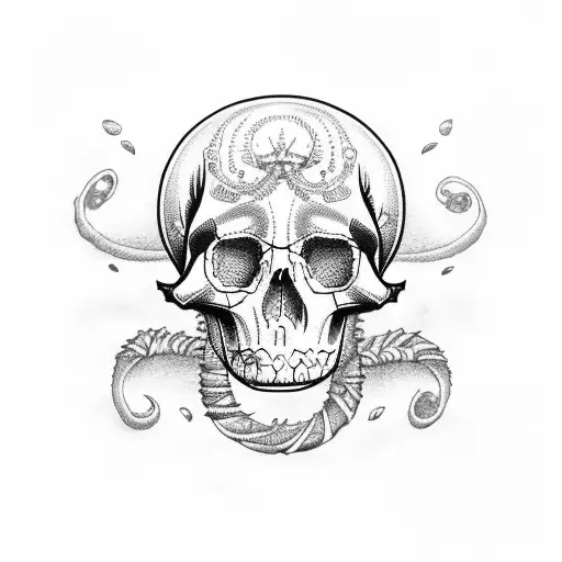 ocean skull music tattoo design idea