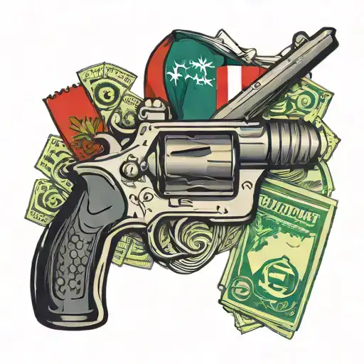 pistol, flag of Hungary, a wad of cash tattoo design idea