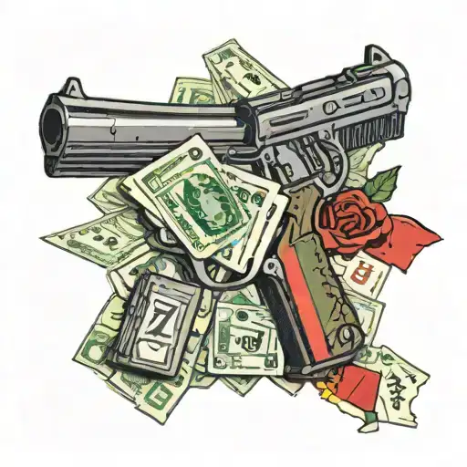 pistol, flag of Hungary, a wad of cash tattoo design idea