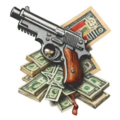 gun, a wad of money and a Hungarian flag tattoo design idea