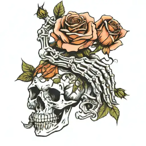 skeletons hand holding wilting rose tattoo design idea