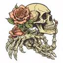 skeletons hand holdin wilting rose tattoo design idea