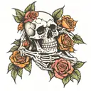 skeletons hand holdin wilting rose tattoo design idea