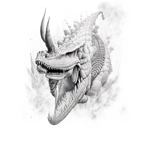 Shaman women with foresthair and dinosaurs tattoo design idea