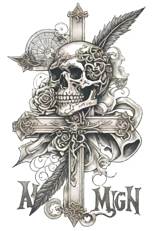 That sounds like a bold tattoo choice! For a cross design with the phrases "I am a rich man" and "I am loaded," you migh tattoo design idea