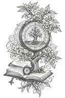 tree of life, compass, open book, dollie patters, Christmas cactus  tattoo design idea
