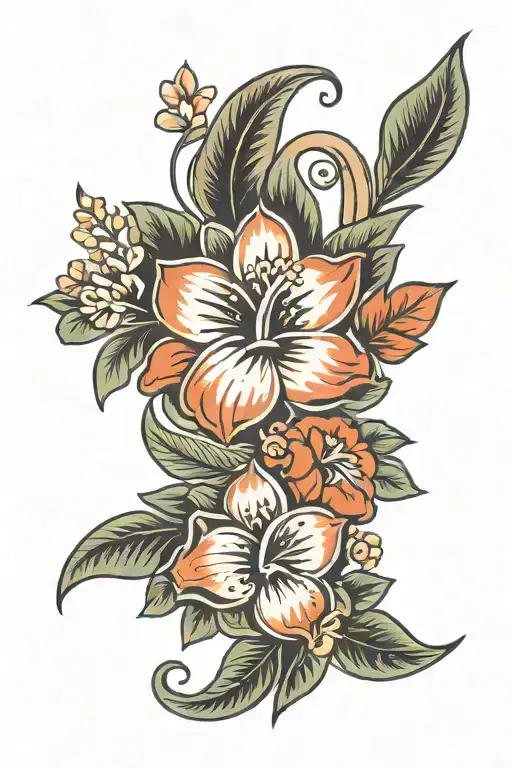 masculine hawaiin floral patterns inspired tattoo design idea