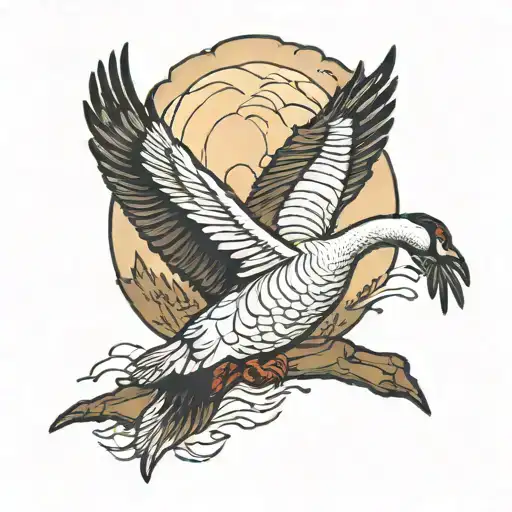 realistic goose mountain background tattoo design idea