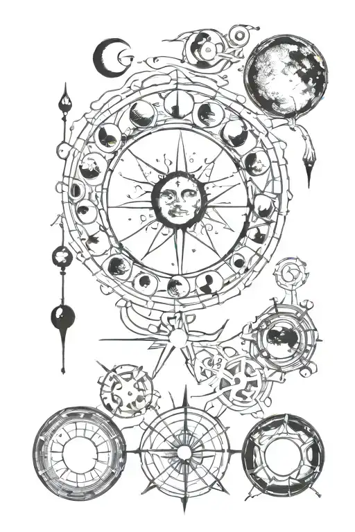 moon phases with cyber sigilism tattoo tattoo design idea