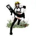 Rebecca from Cyberpunk Edgerunners with her shotgun tattoo design idea